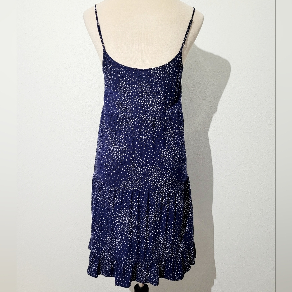 Pink Rose Navy Blue Floral Ruffle Hem Mini Dress Size Medium Boho Summer Tank - Picture 5 of 11